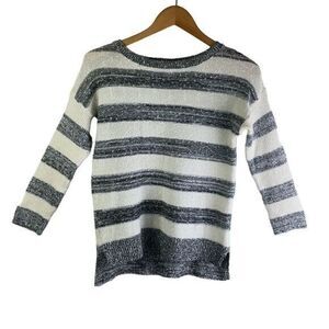 Loft ivory & Grey Marled Stripe‎ Sweater Women's Size M